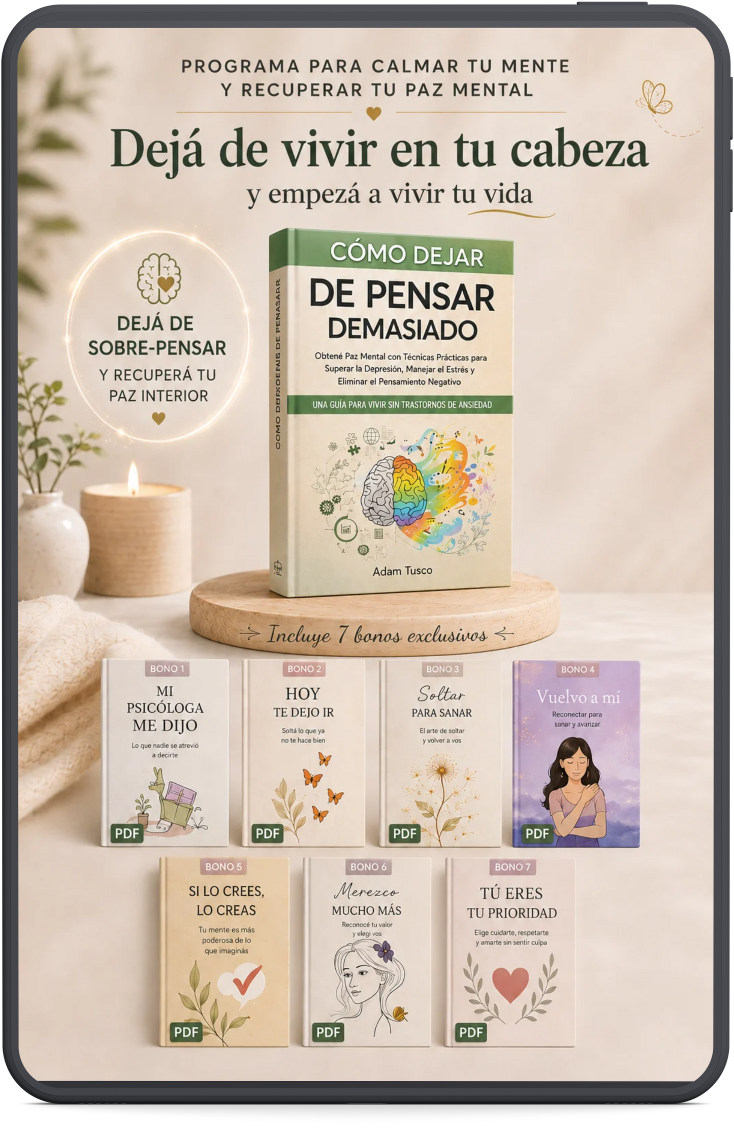 “Cómo dejar de pensar demasiado” - Programa para Recuperar Tu Paz Mental✨ + 7 Libros Digitales