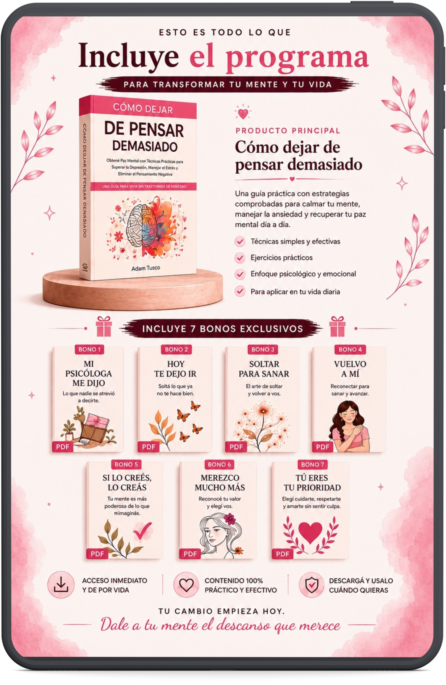“Cómo dejar de pensar demasiado” - Programa para Recuperar Tu Paz Mental✨ + 7 Libros Digitales
